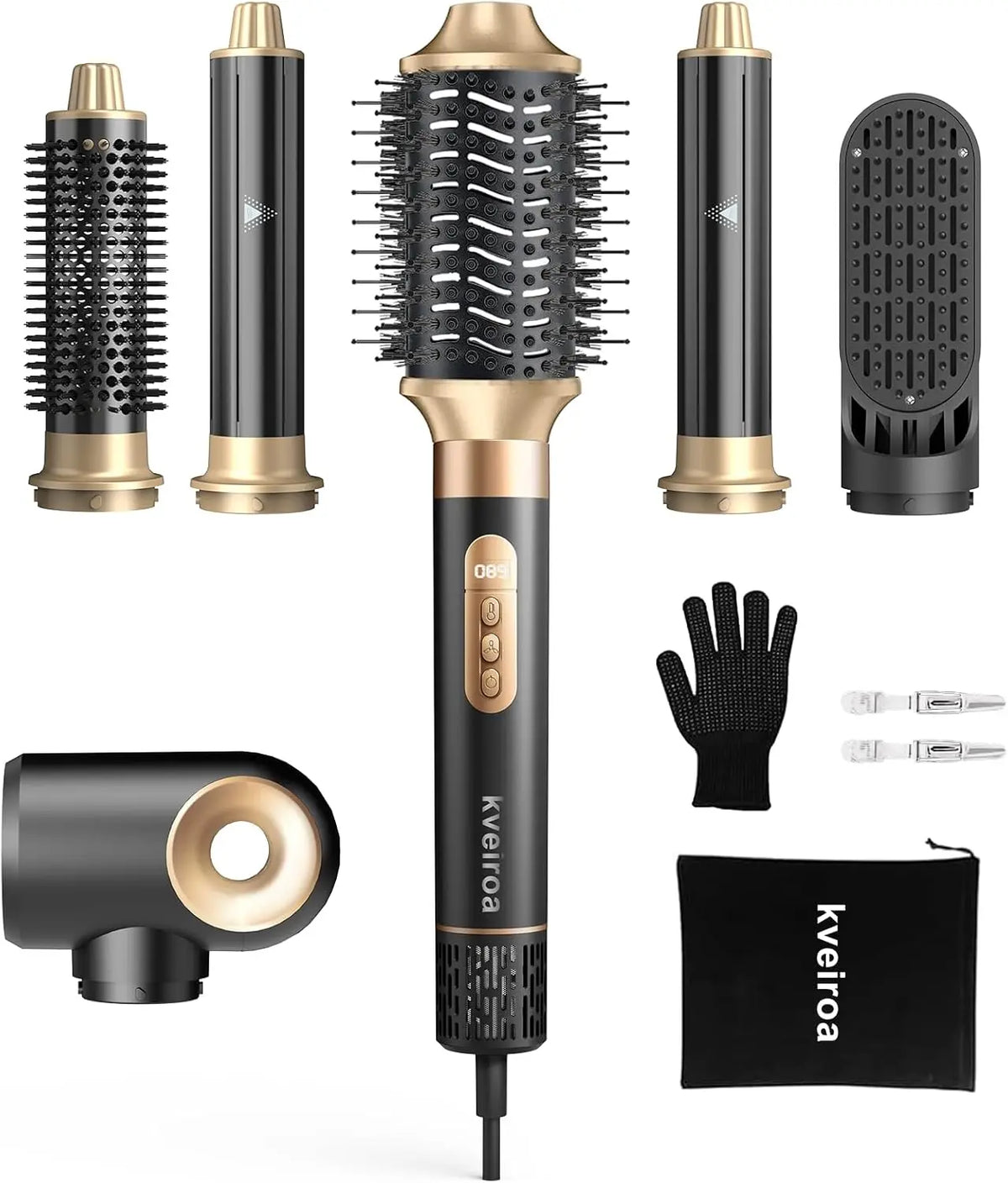 6-in-1 Hot Air Brush & Hair Dryer with Auto Curlers, Fast Drying, Frizz-Free Styling, No Heat Damage, Travel Bag