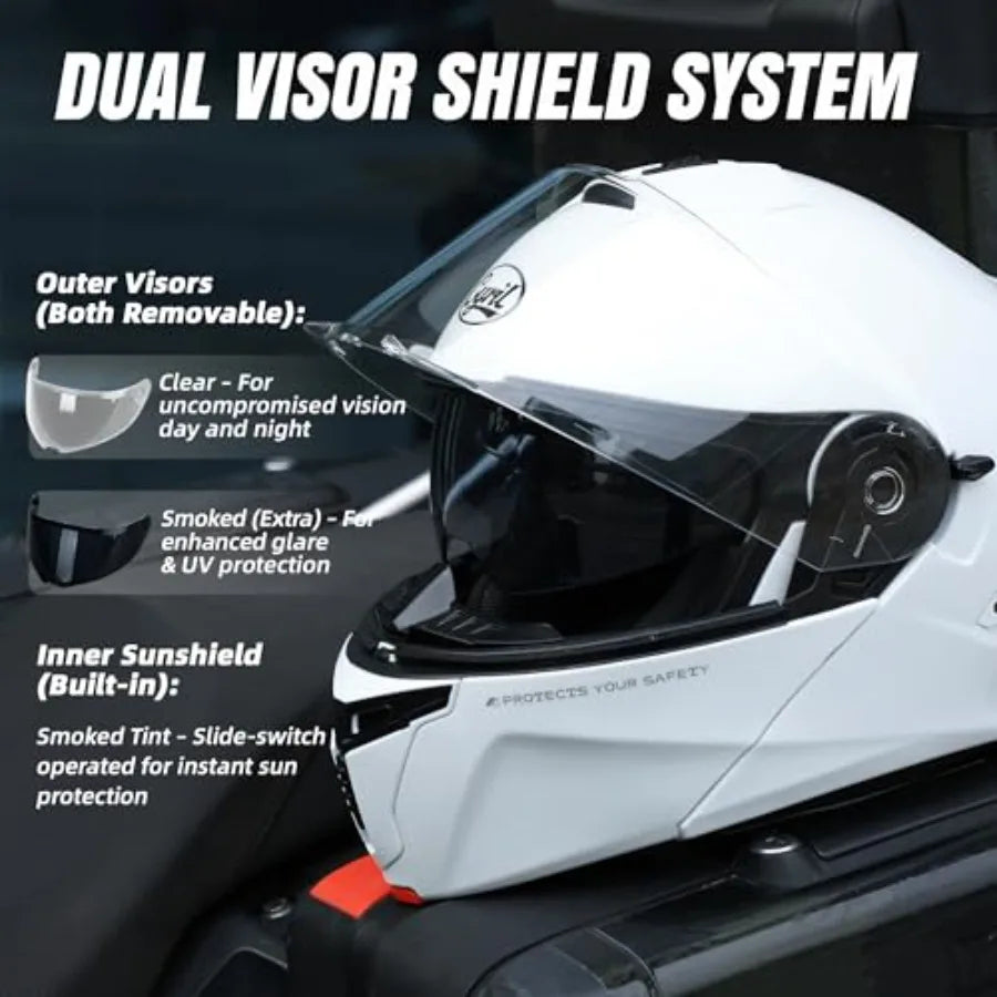Modular Motorcycle Helmet DOT Approved Flip up Full Face Helmets with Dual Visor Sun Shield for Adults Men and Women