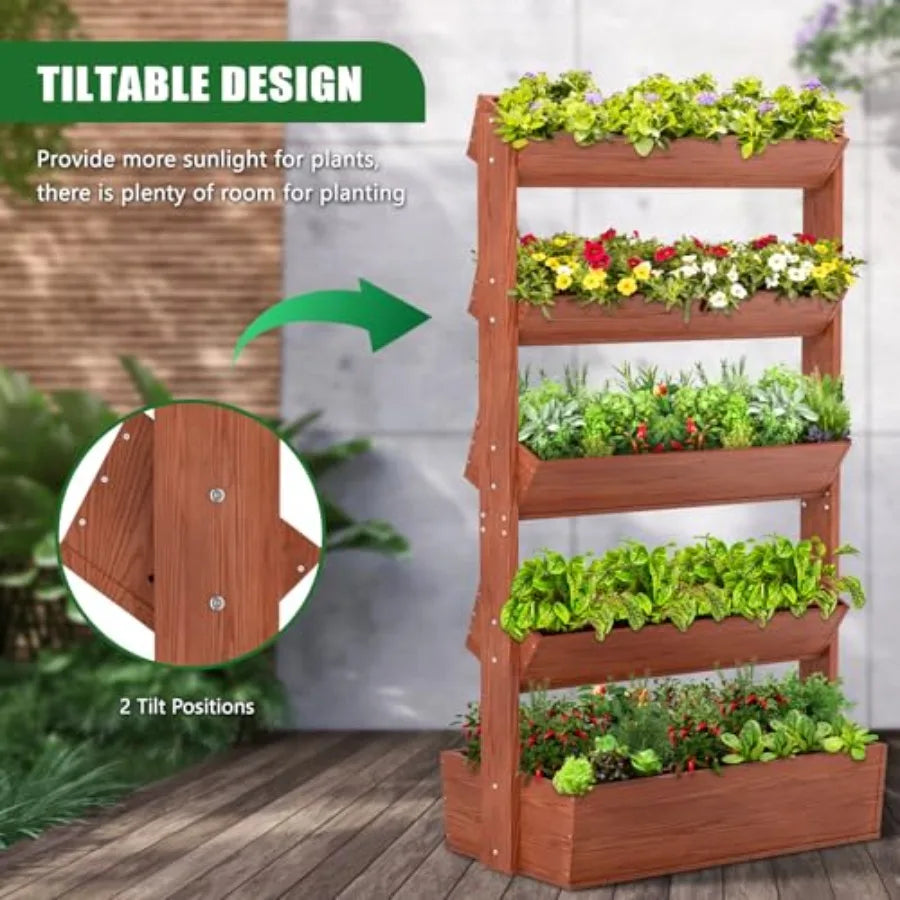 Wooden Vertical Raised Garden Bed 5 Tier Garden Planters Freestanding Plant Stand Flower Rack Wooden Planter Box for Plants Her