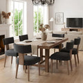 Linen Upholstered Dining Chairs Set of 6, Curved Backrest Kitchen Chairs with Hardwood Legs, Charcoal