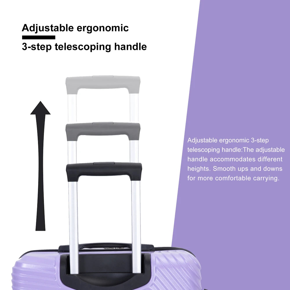 3 Piece Luggage Sets PC+ABS Lightweight Suitcase with Two Hooks Spinner Wheels(20/24/28) Light Purple