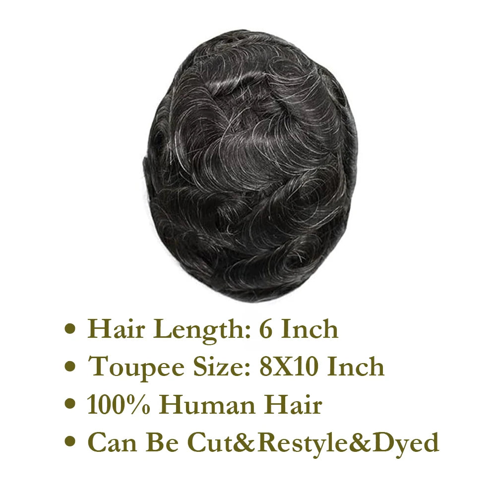 【TIMIA】Men's wig Thin Wig PU injection human hair piece system #1B10 Toupee Natural Wave Invisible Skin Men's Hairpiece