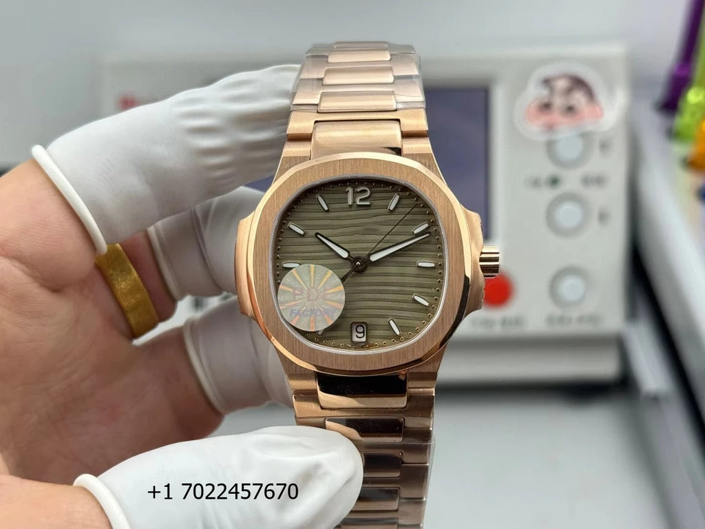 Elegant 35mm Ladies' Luxurious Rose Gold Green Dial 7118 Banquet Business Date Display Automatic Mechanical Watch