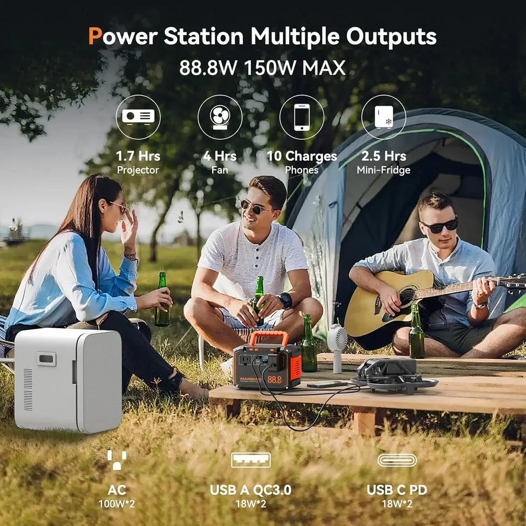 88.8Wh Portable Power Station with30WSolar Panel150WPeak Camping Solar Generator Power Bank with AC Outlet(2*AC2*USB A 2*USB C)