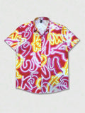 Men's Short Sleeve All-Over Abstract Swirl Print Casual Shirt