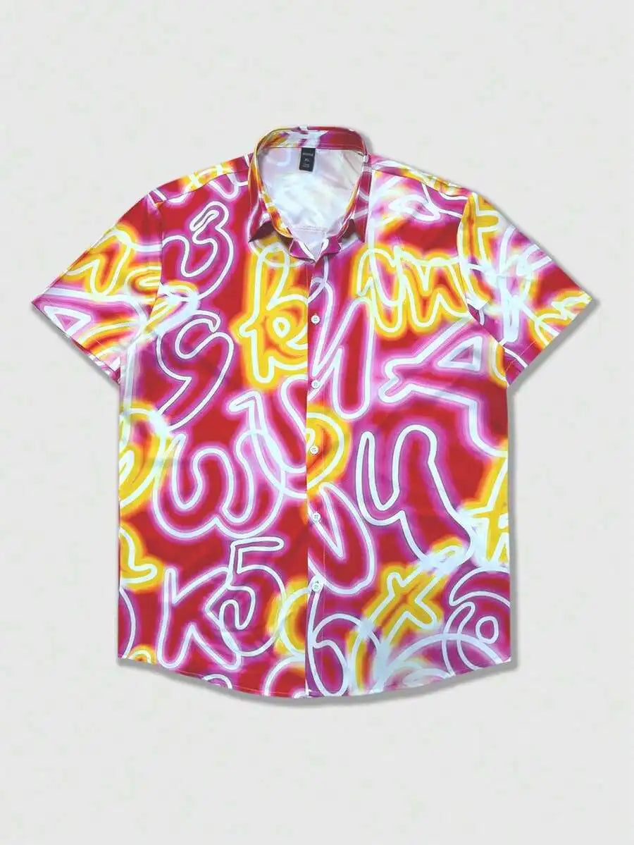 Men's Short Sleeve All-Over Abstract Swirl Print Casual Shirt