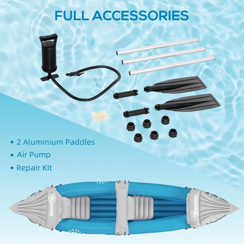 Inflatable Kayak 2 Person Tandem Fishing Kayak Set with 2 Aluminum Paddles Pump Repair Kit Foldable Portable Lightweight 400 lbs