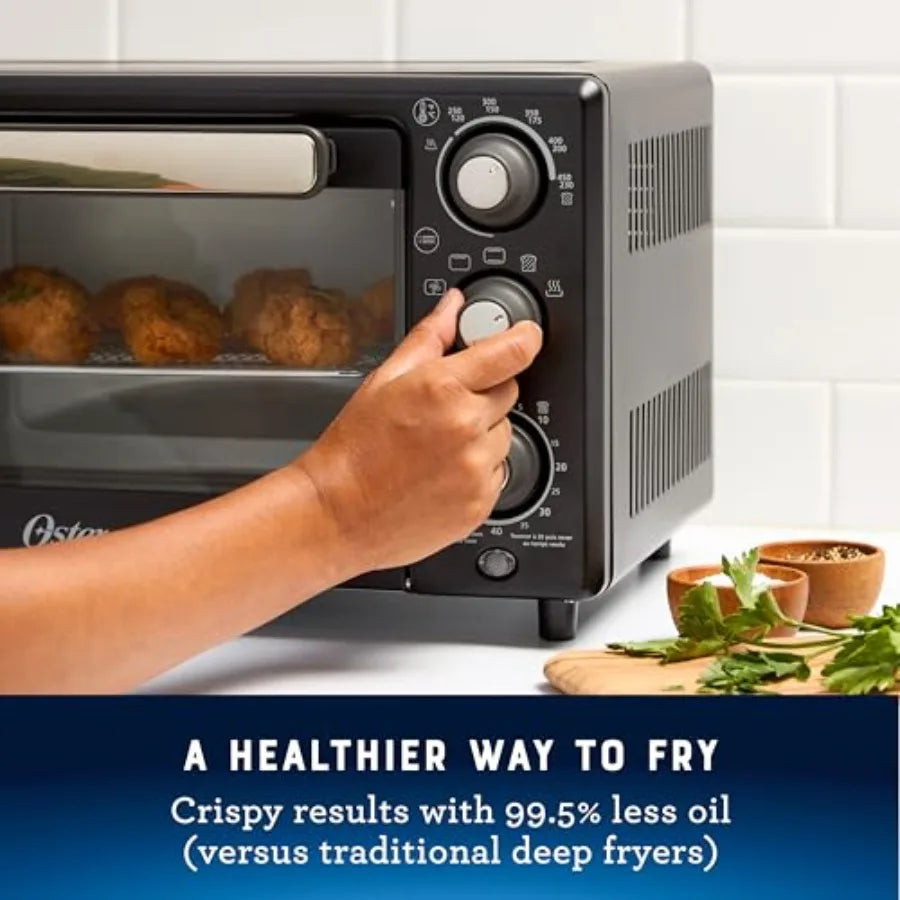 Compact Air Fryer Oven Toaster Oven Countertop Oven Stainless Steel Silver 3-in-1 Multi-functional Cooking with Rapid Air Circu
