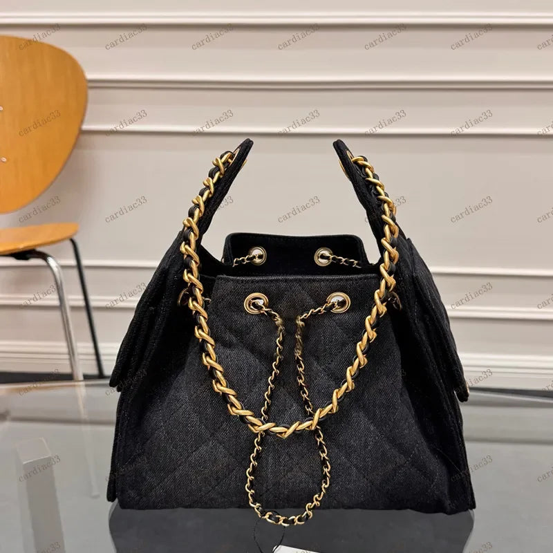 bag Handbag Luxury Designer Hobo Bag Washed Denim Golden Hardware Shoulder Bag genuine leather Card Slots Hippie bag Fashion bag