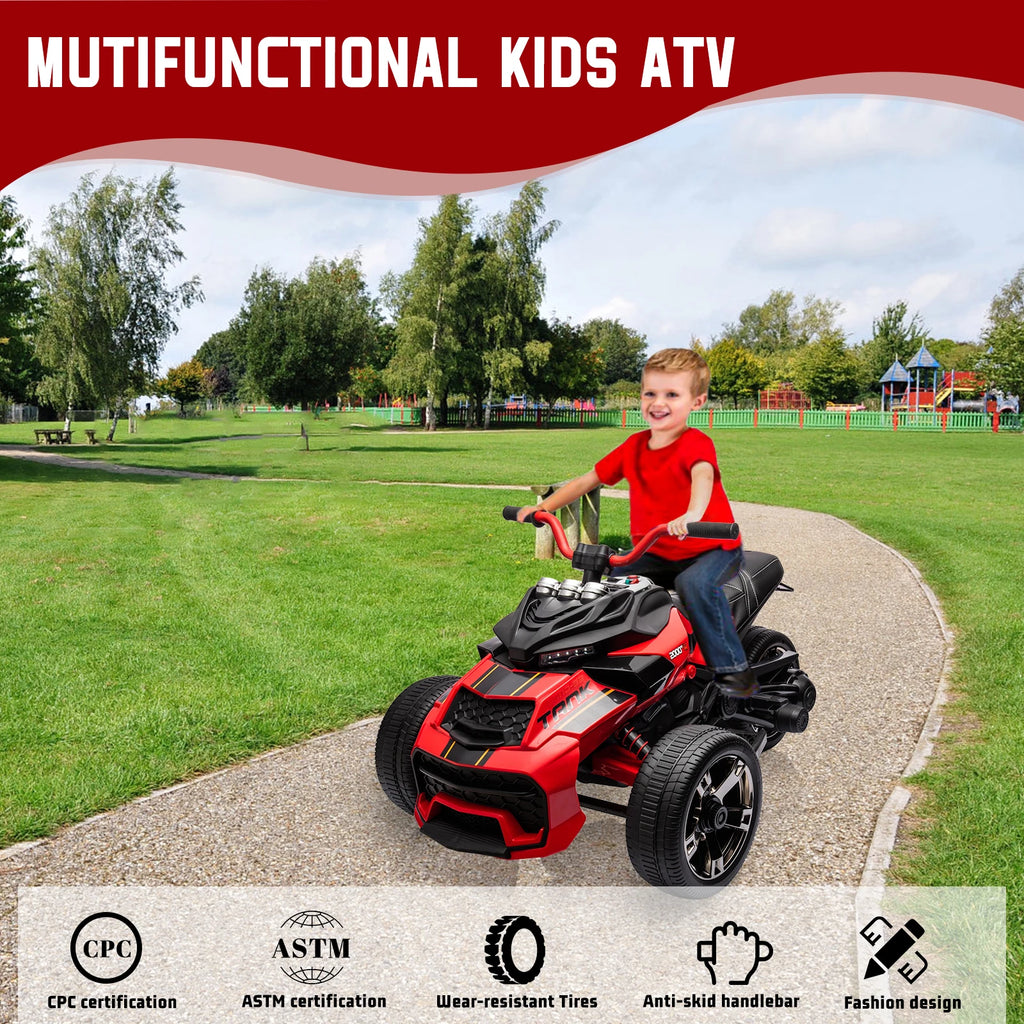 12V Kids Ride-on ATV 3-Wheel Electric Motorcycle Toy for Toddlers 3-8Y with Parent Remote Control,2x55W Motors,LED Lights,Music