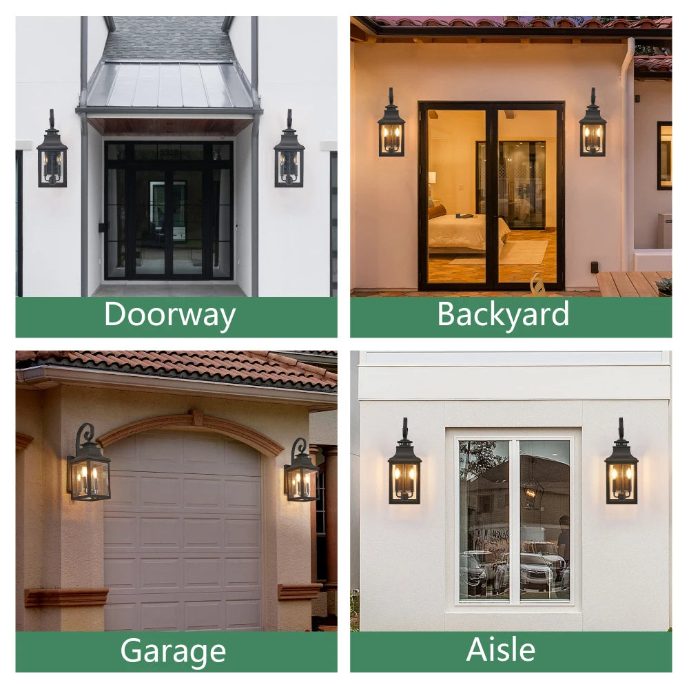 23"(H)1-Pack Outdoor Wall Lantern–Vintage Black Sconce (Clear Seeded Glass,Bulb Not Included)