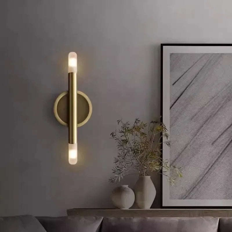 Industrial Style All Copper Light Luxury G4 Line Wall Lamp Living Room Corridor Foyer Bedroom Bedside Creative Mirror Headlight