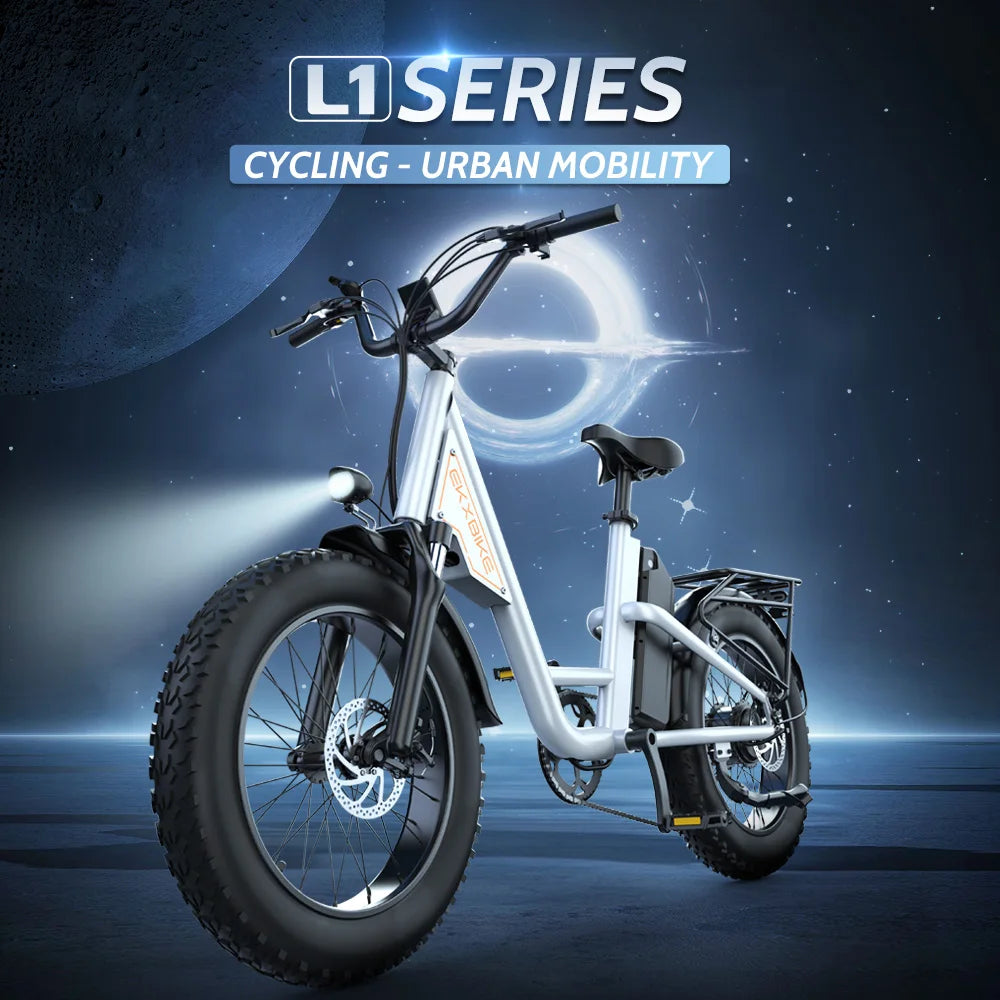 EKX L1 Adult Electric Bike 1000W Motor（1400W peak）34MPH, 48V 15.6Ah Removable Battery With 20''4.0 Fat Tire 7 Speed Urban Ebike
