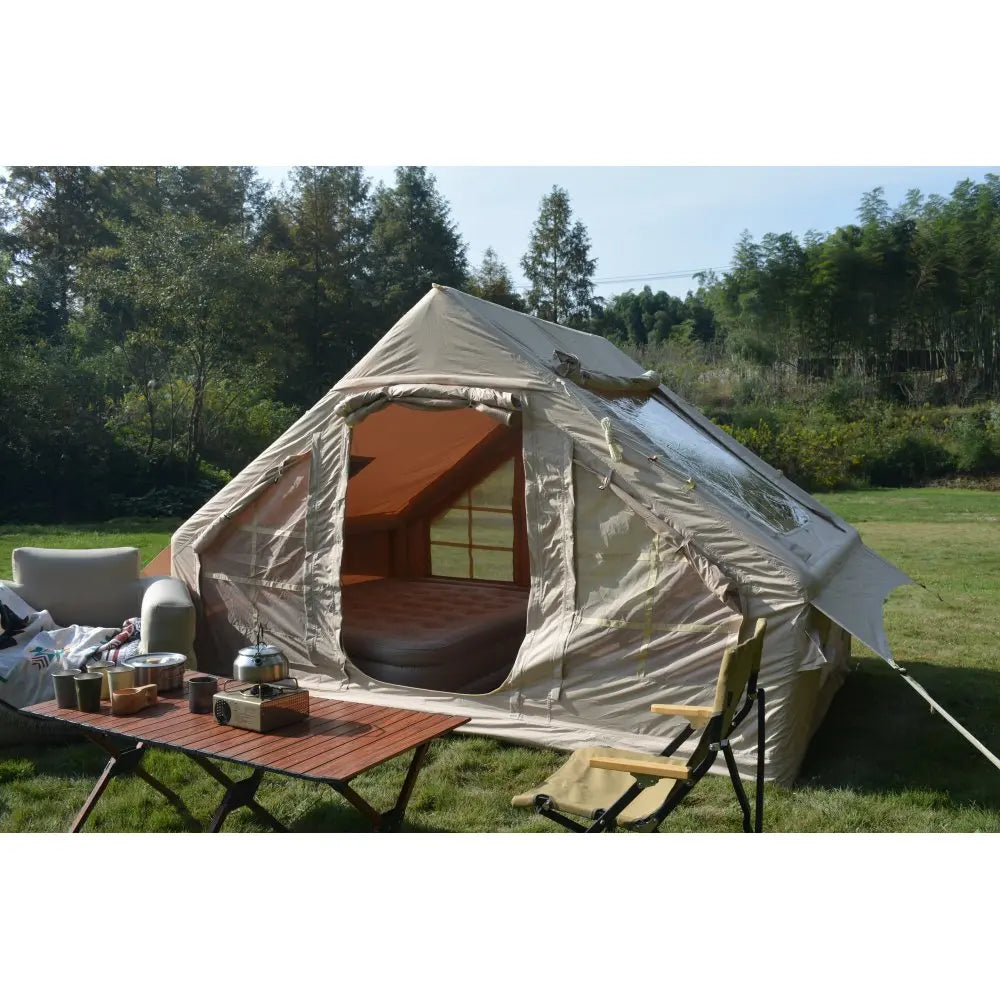 Inflatable Camping Tent Easy Setup 4 Season 4-6P Waterproof Windproof Beige Glamping Tent