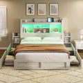 Queen Storage Bed Frame with LED Headboard Bookcase Charging Station 2 Slide Shelves No Box Spring Black, Customized