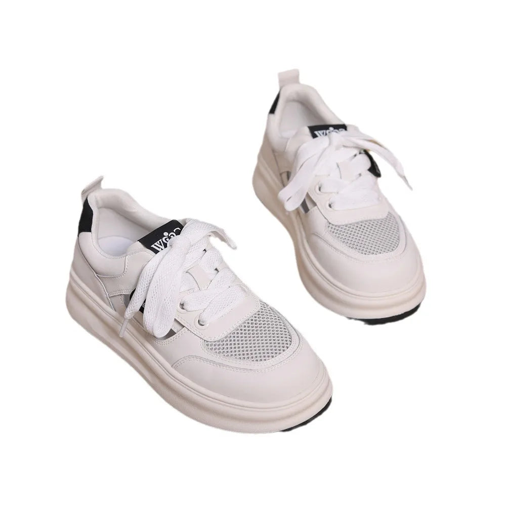 2026 New Women's White Sneakers Breathable Mesh Shoes Thick Sole Platform Casual Shoes Retro Street Style Walking Trainers