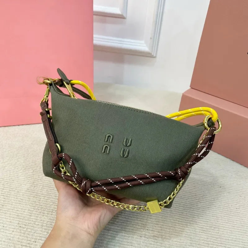 Miue Miue Bag Designer Handbag Luxury Shoulder Bags Cowboy Denim Purse Sheepskin Folds Crossbody Bag Washed Through Surfing Rope