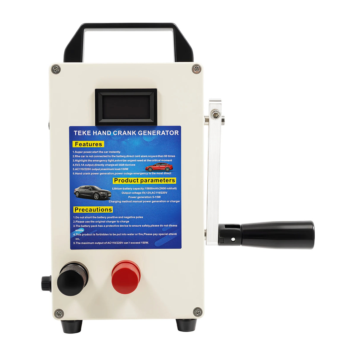 HG-15600 Hand Crank Generator 15600mAh Portable Power Bank w/ AC Outlet, Solar for Outdoor Emergency & Car Jump Start