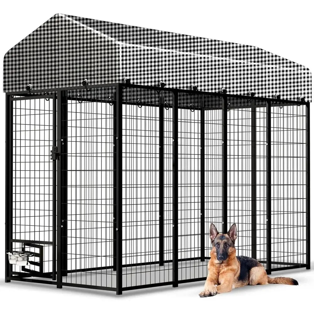 8'x4'x6' Outdoor Dog Kennel with Roof Cover - Heavy Duty Steel Playpen for Large Dogs