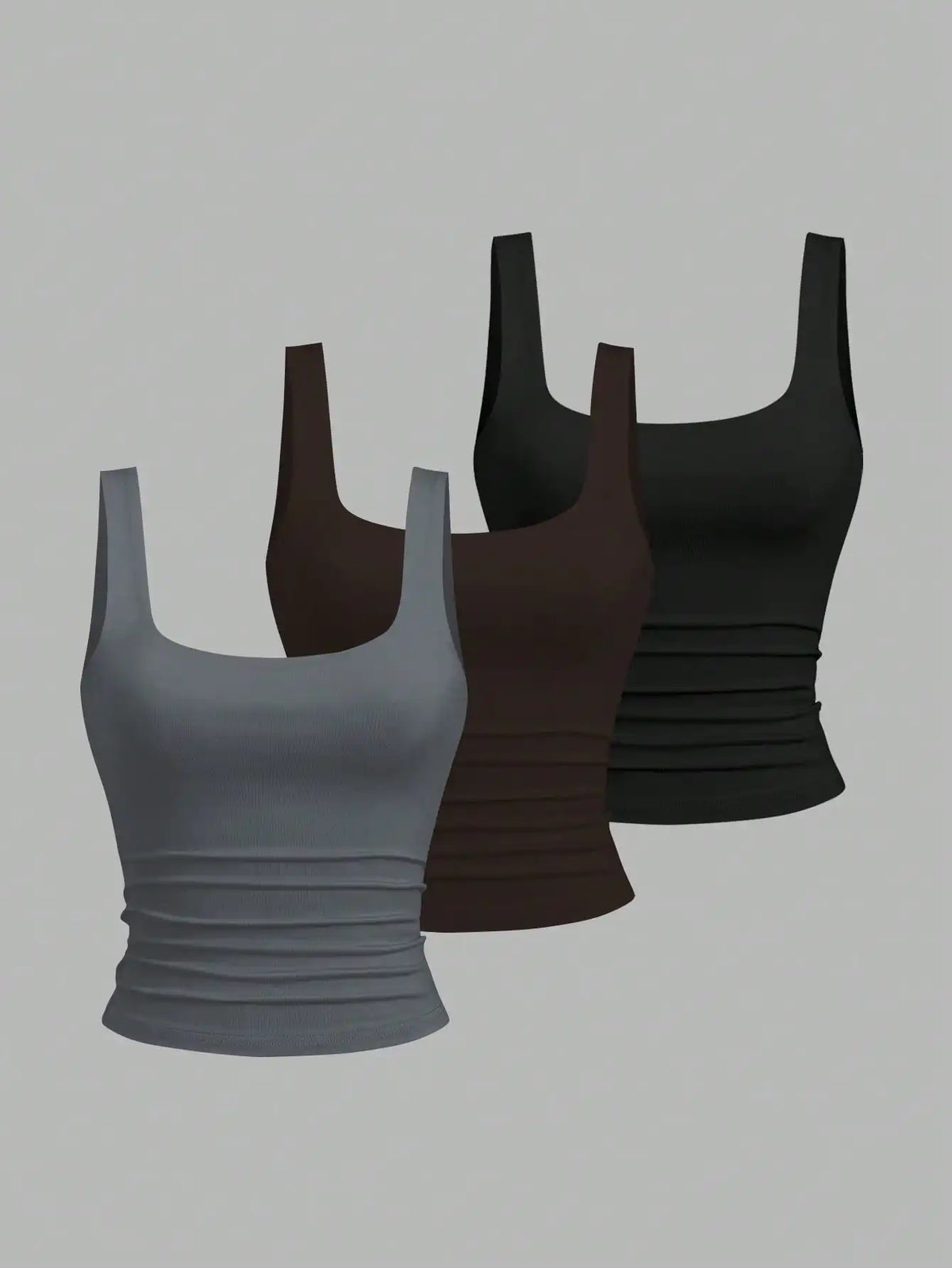 Women's Ruched Square Neck Tank Top Set, Casual Summer Floral & Solid Colors