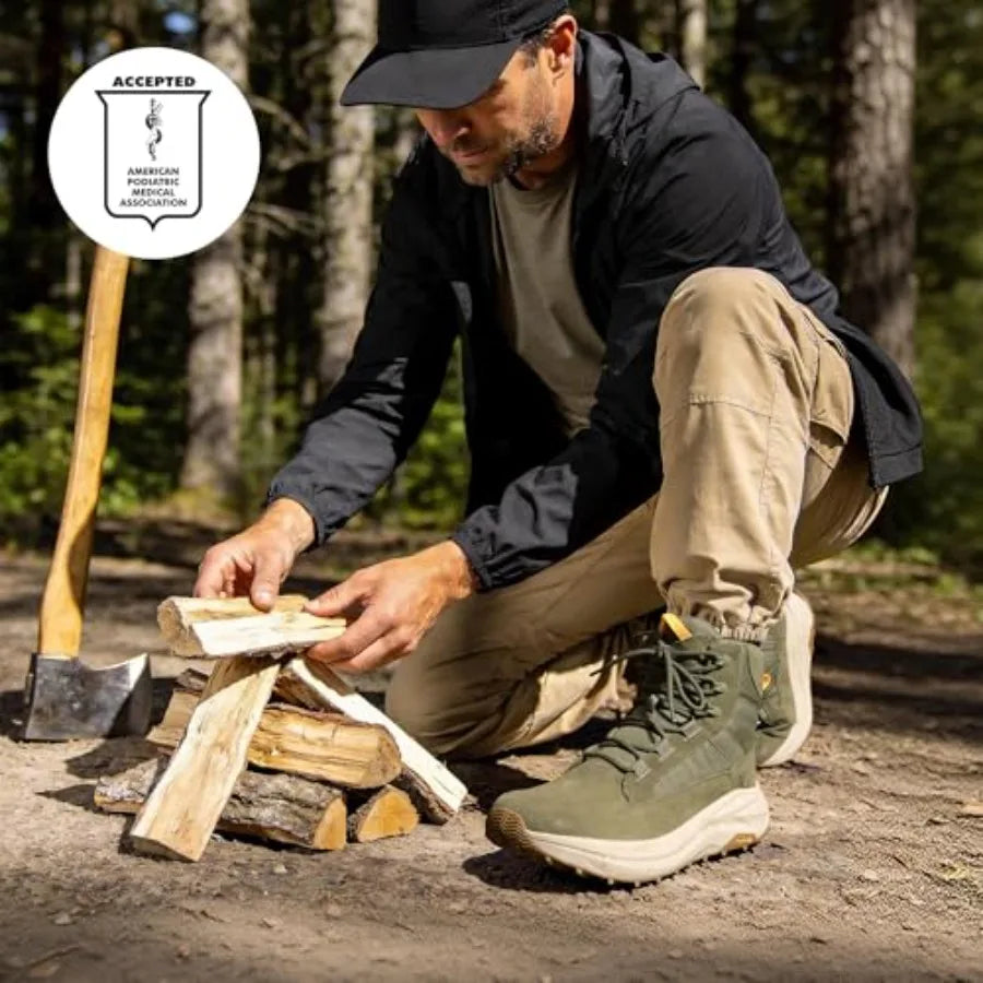 NORTIV Men's Wide Toe Box Work Military Tactical Boots Barefoot Hiking Low Drop Leather Side Zipper Motorcycle Combat Boots Pik