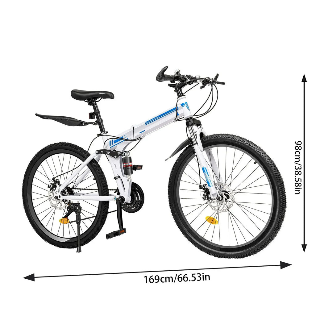 26" Folding MTB Bicycle with 21 Speed, Dual Disc Brakes, Men’s Mountain Bike for School, Commuting, and Outdoor Sports