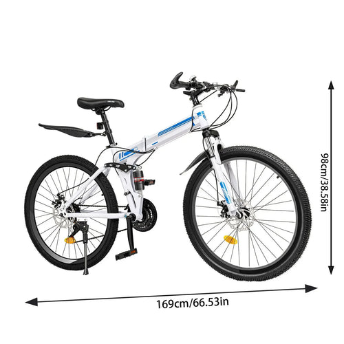 26" Folding MTB Bicycle with 21 Speed, Dual Disc Brakes, Men’s Mountain Bike for School, Commuting, and Outdoor Sports