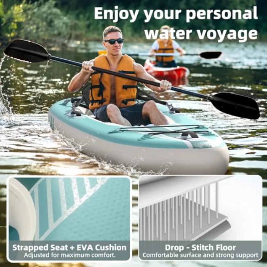 2-Person Inflatable Kayak with Drop-Stitch Floor Lightweight Portable Durable Solo Kayak for Fishing Touring and Recreational P
