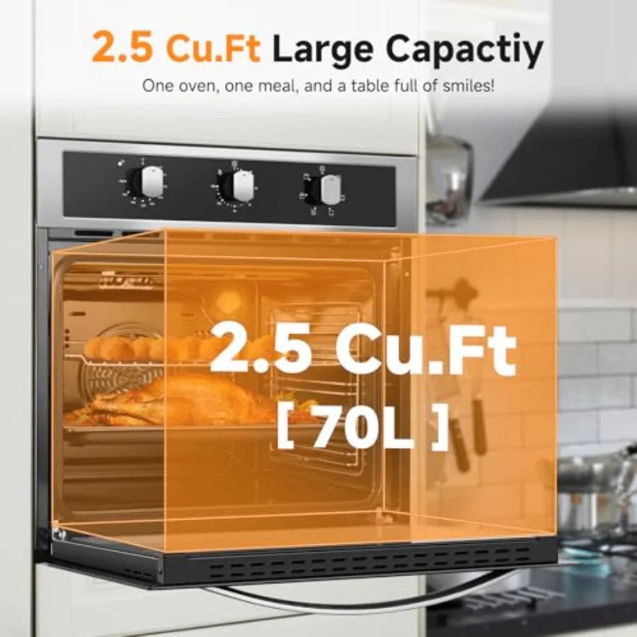 24 inch Electric Wall Oven 2200W Single Wall Oven with 6 Cooking Modes 2.5 Cu.Ft. Convection Oven Mechanical Knobs Control Stai