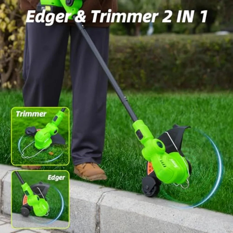 12inch 20V Cordless String Trimmer with Charger 2 X 2.0Ah Battery Powered Grass Mover with Auto Line Feed 2 in 1 Lawn Edger wit