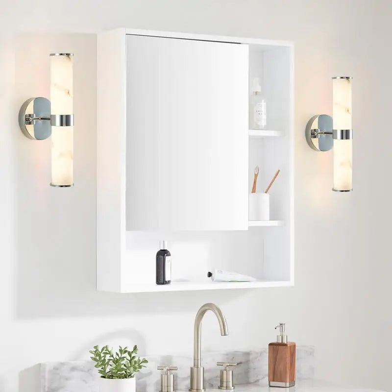 Set of 2 Resin Faux Marble Chrome Wall Sconces, Modern Vertical Light Fixtures for Indoor Use in Bathrooms, Hallways, and