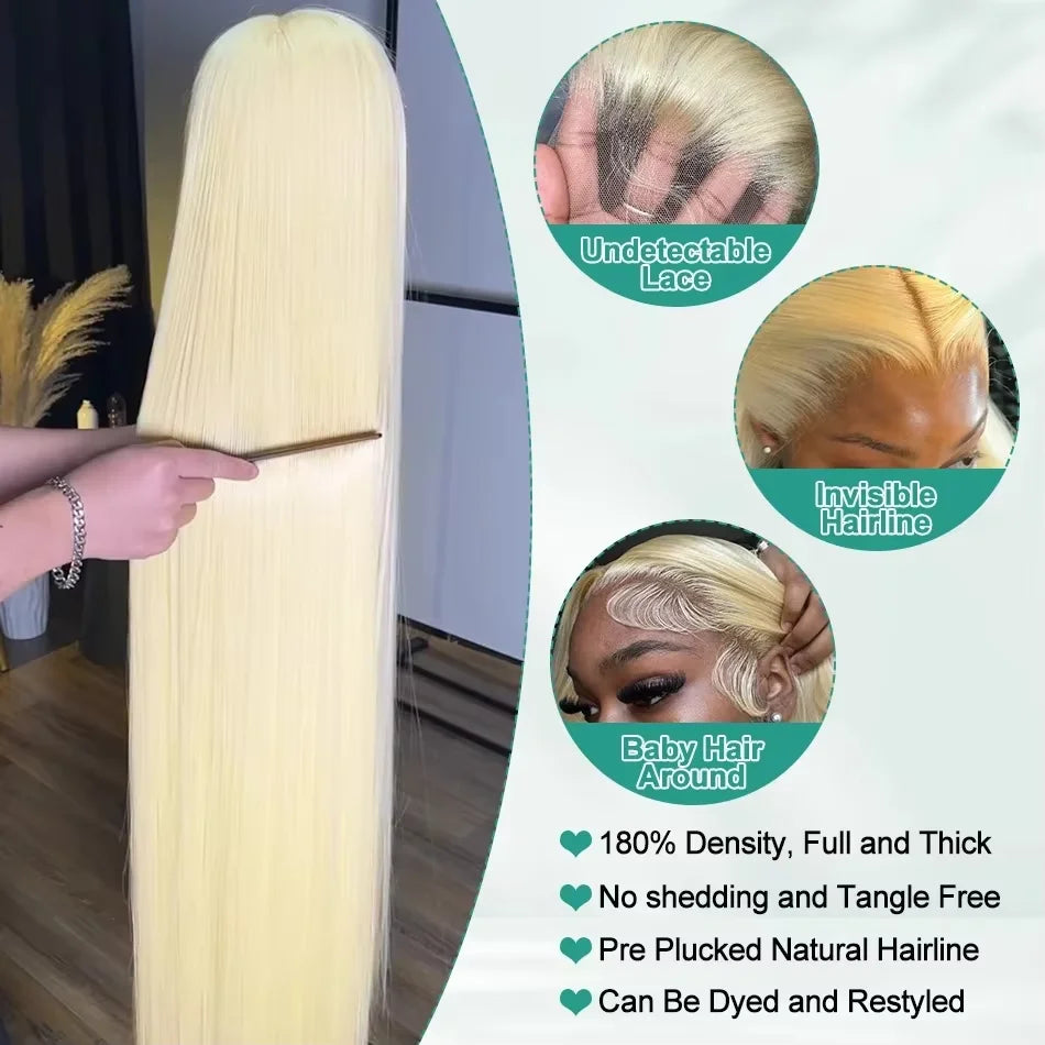 40 50 Inch Blonde 613 Hd Lace Frontal Wig 13x6 Straight Human Hair Wigs Brazilian Colored Lace Front 100% Human Hair For Women