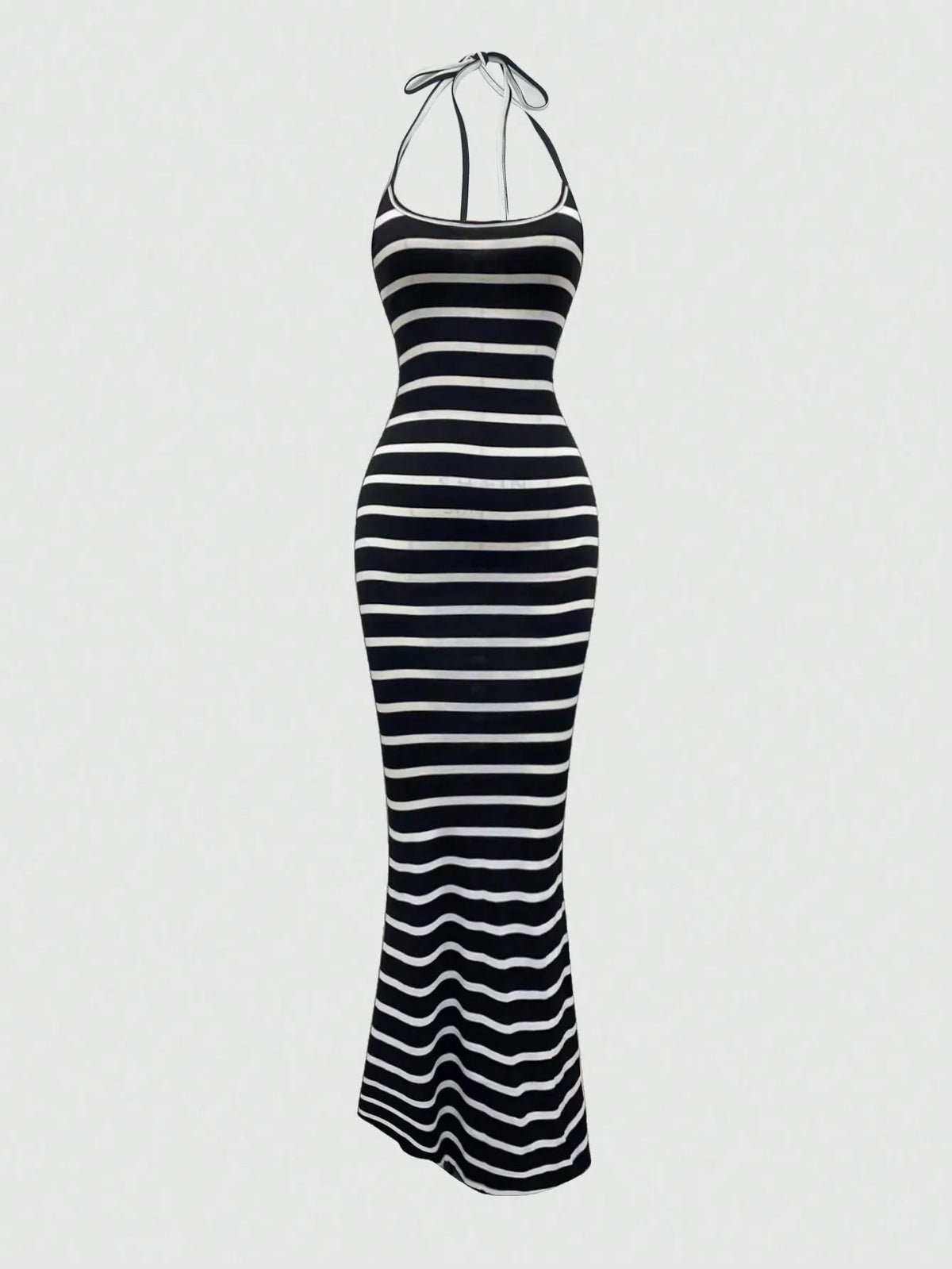 Black Fitted Halter Mermaid Maxi Dress for Women