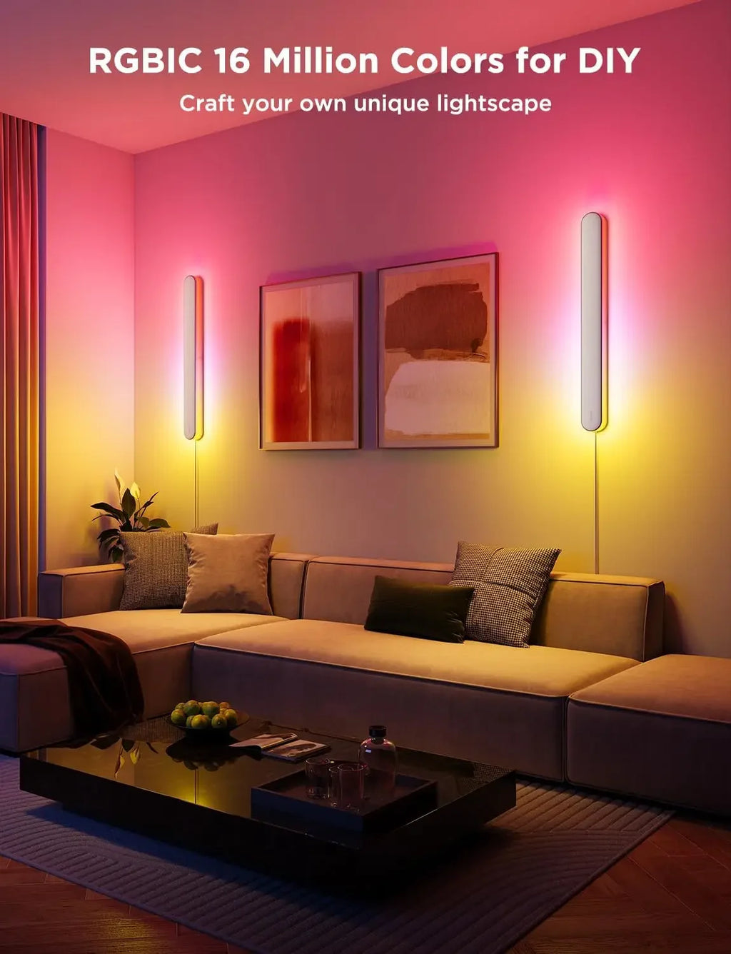 Wall Sconce, Smart RGBIC Wall Lights, Works with Matter & Alexa, Music Sync, Wall Mount Light Plug in, Color Changing, Modern Ro