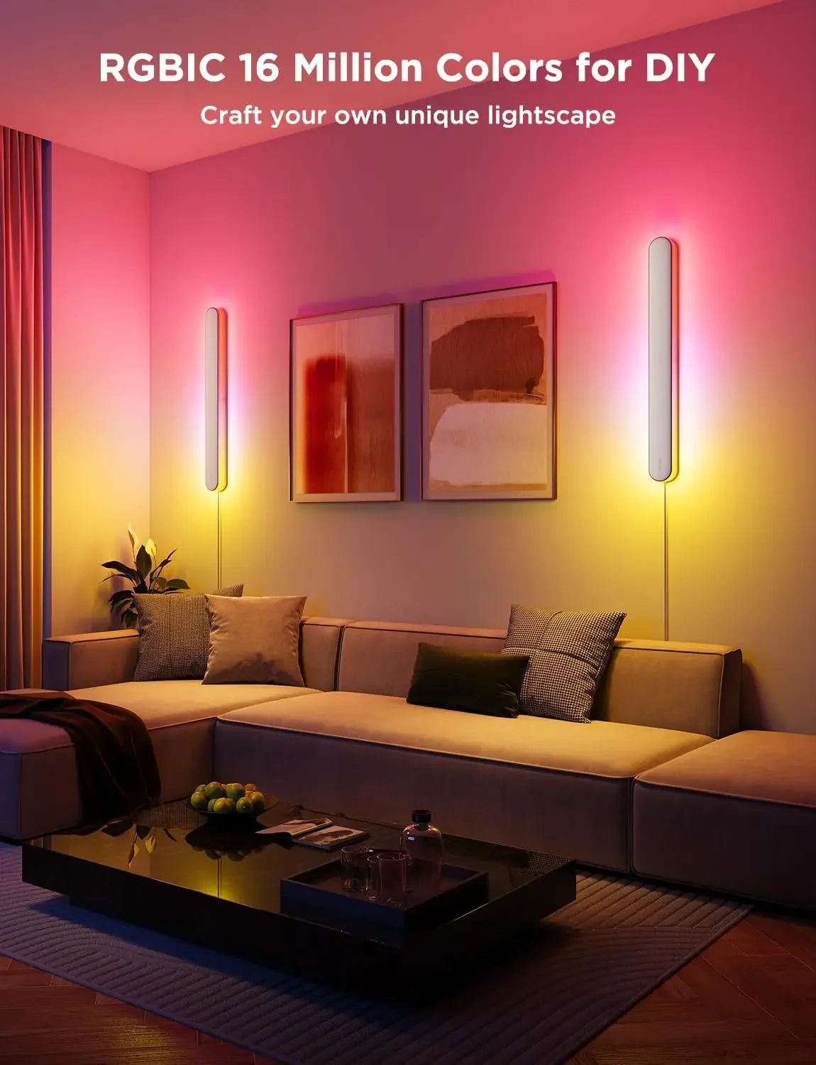 Wall Sconce, Smart RGBIC Wall Lights, Works with Matter & Alexa, Music Sync, Wall Mount Light Plug in, Color Changing, Modern Ro