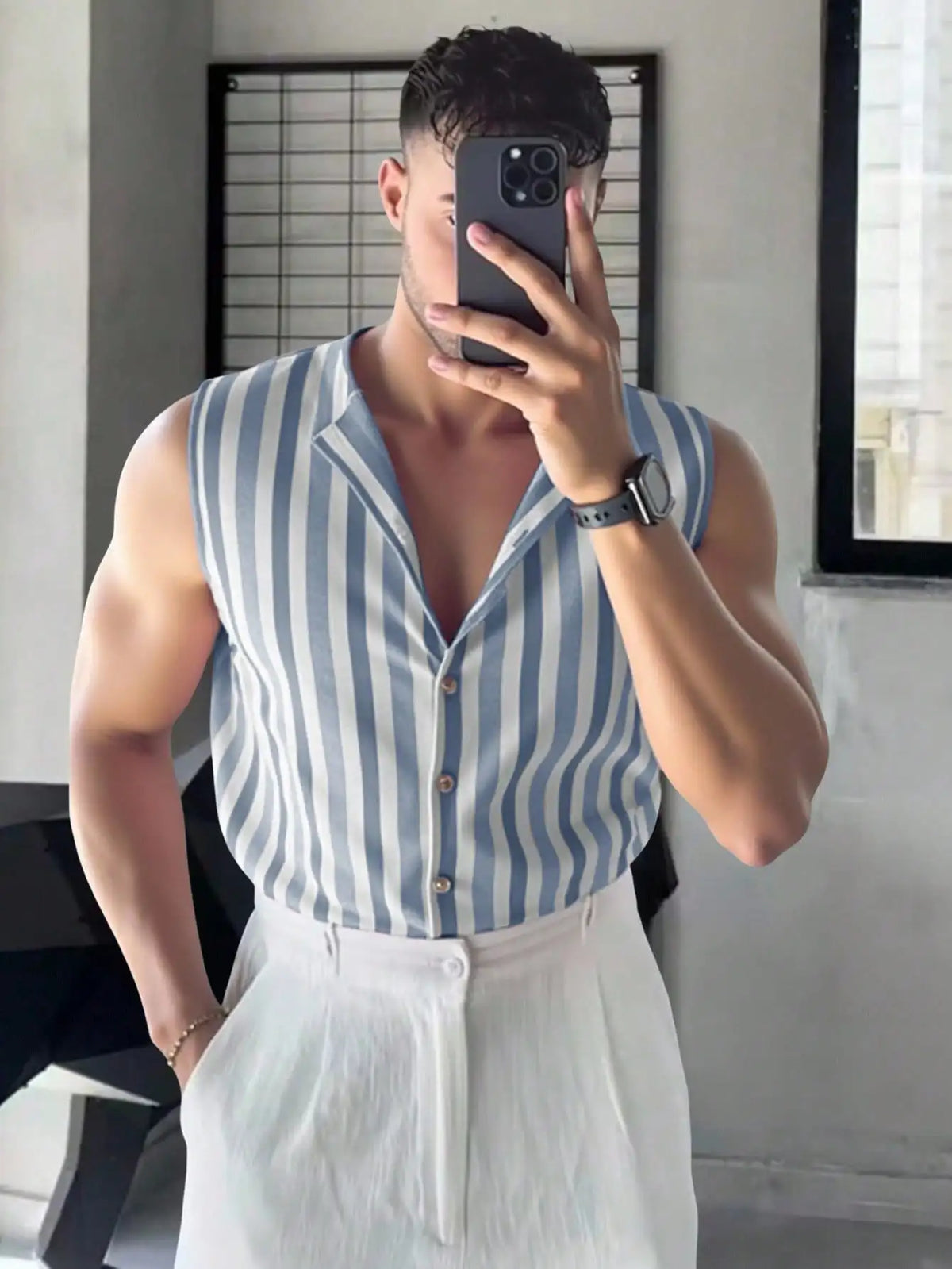Men's Sleeveless Striped Knit Vest Top - Casual Summer Wear
