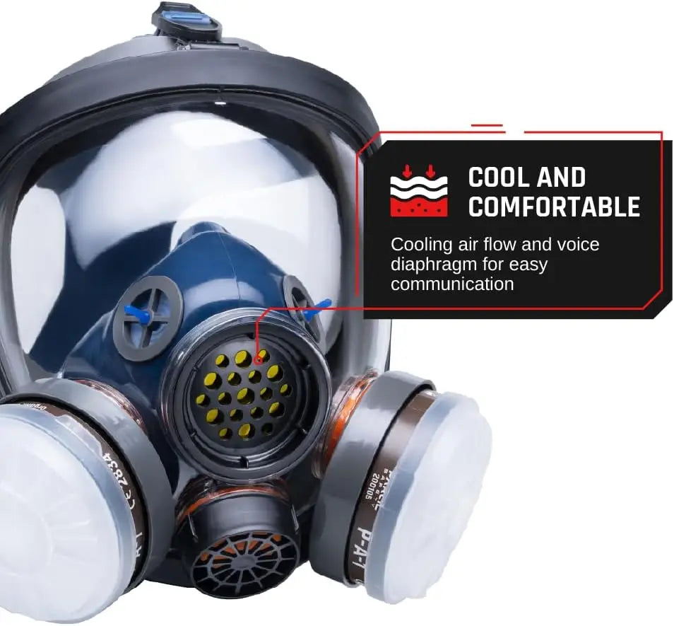 Full Face Respirator Mask with Air Purifying, Organic Vapor & Particulate Protection - CE Tested for Industrial Use