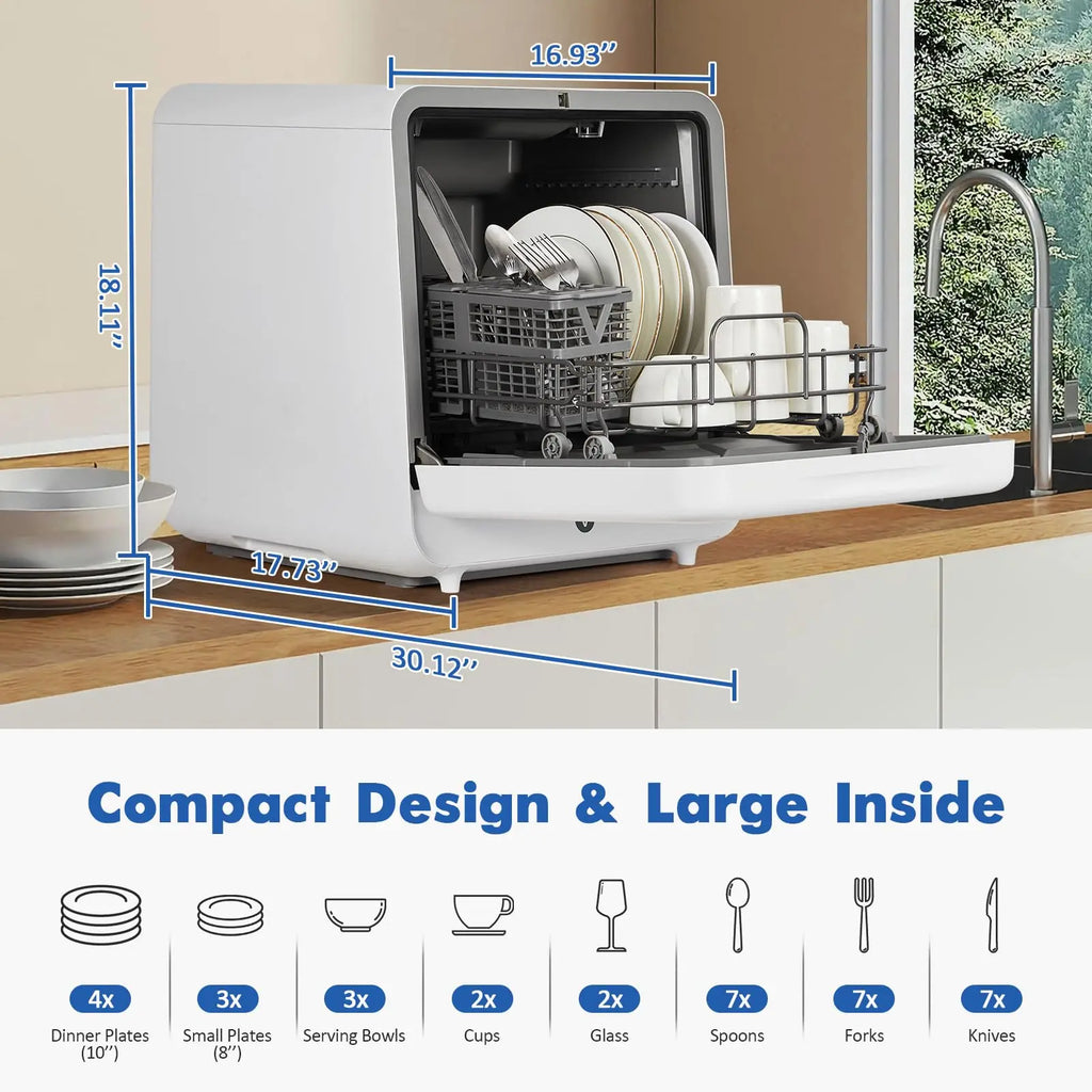 Portable Mini Dishwasher With 5L Water Tank, 162℉ High-Temp & 6 Modes Dishwasher For Apartments, RV, Kitchen, 20V/900W
