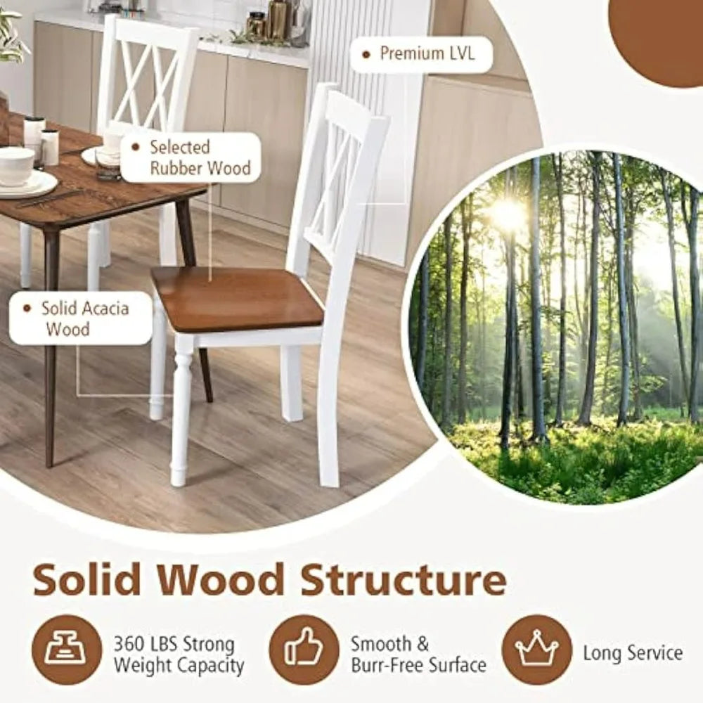 Dining Room Chairs Set of 4 White - Wooden Farmhouse Kitchen Chairs with Rubber Wood Seat, Acacia Wood Legs, Max Load 360 Lbs,