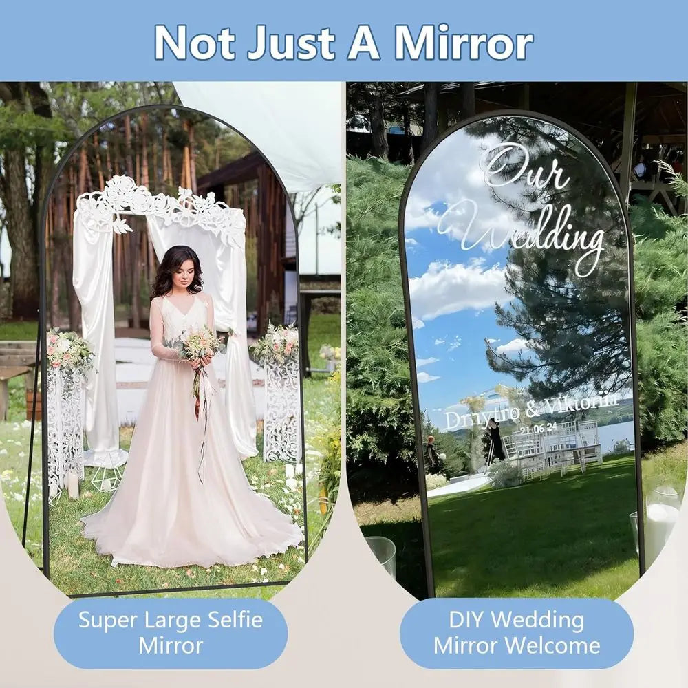 Arched Floor Mirror, 82x44, Black, Full-Length, Stand Included, Wall or Hanging Mount, Tempered Glass, Ideal for Home & Fitness