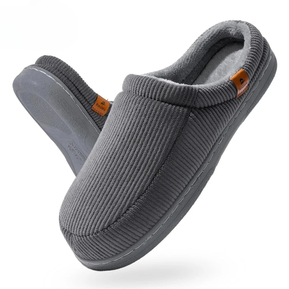 Pmoiste Stripe Corduroy House Shoes Men Warm Soft TPR Cushion Memory Foam Home Slippers Slip On Winter Indoor High-quality