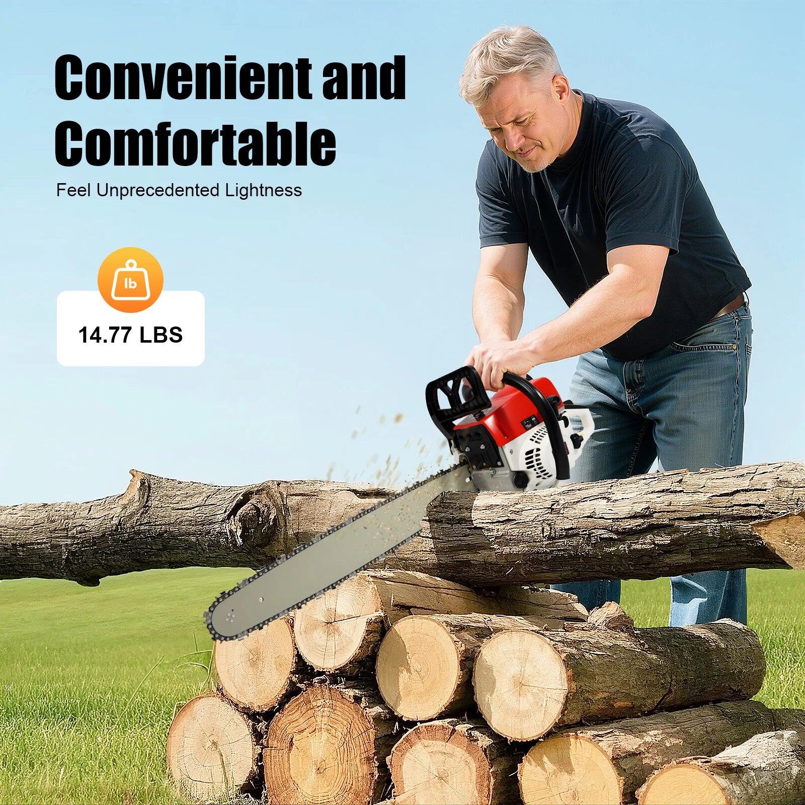 Professional 52cc Gas Chainsaw,2.0KW 7500rpm Power Beast,Ergo Grip & Safety Lock,Professional Wood Cutting Tool,Easy-Start Craft