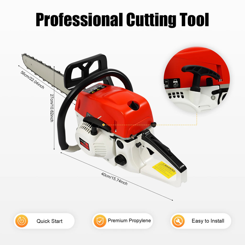 Professional 52cc Gas Chainsaw,2.0KW 7500rpm Power Beast,Ergo Grip & Safety Lock,Professional Wood Cutting Tool,Easy-Start Craft