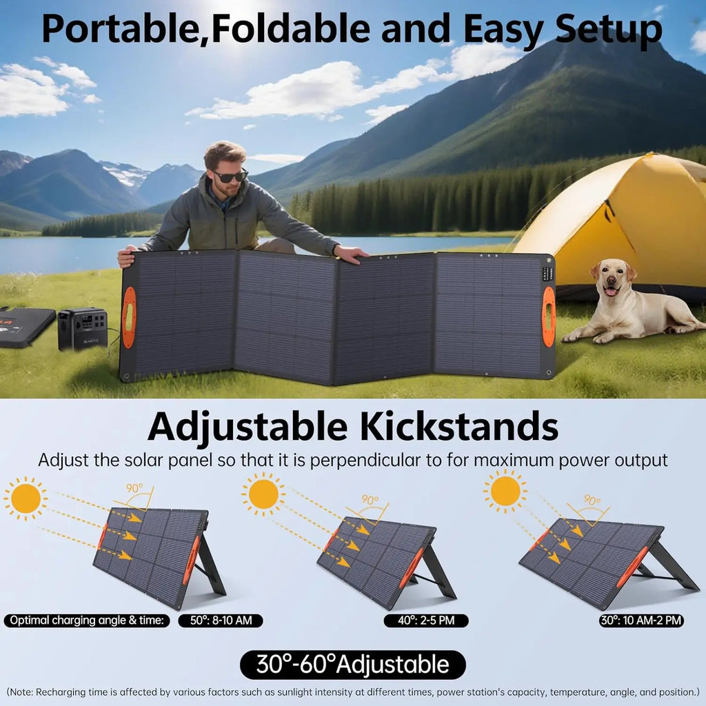 220W Portable Solar Panel, IP68 Waterproof Foldable for Power Stations, 25% High Efficiency Outdoor Camping RV Trip