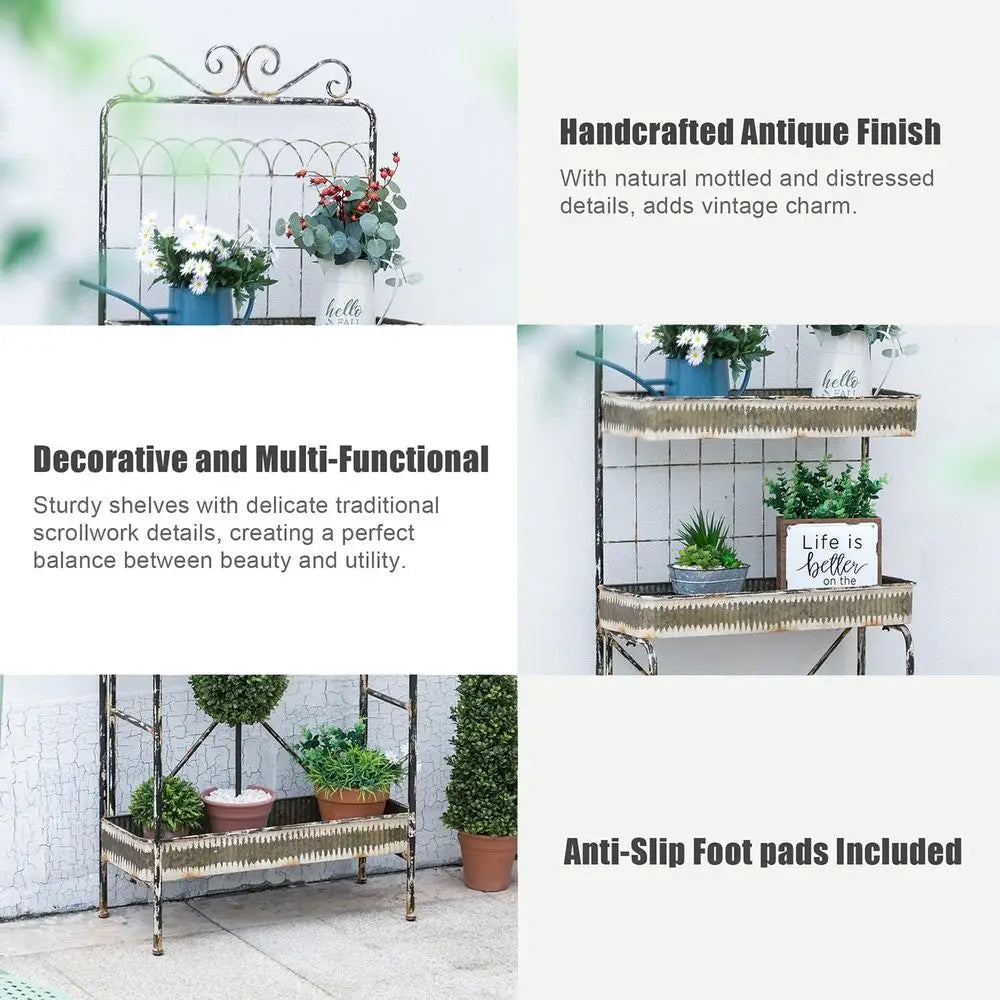 68-Inch Tall 3-Tier Metal Garden Planter Stand - Indoor/Outdoor Storage Rack for Plants and Decor