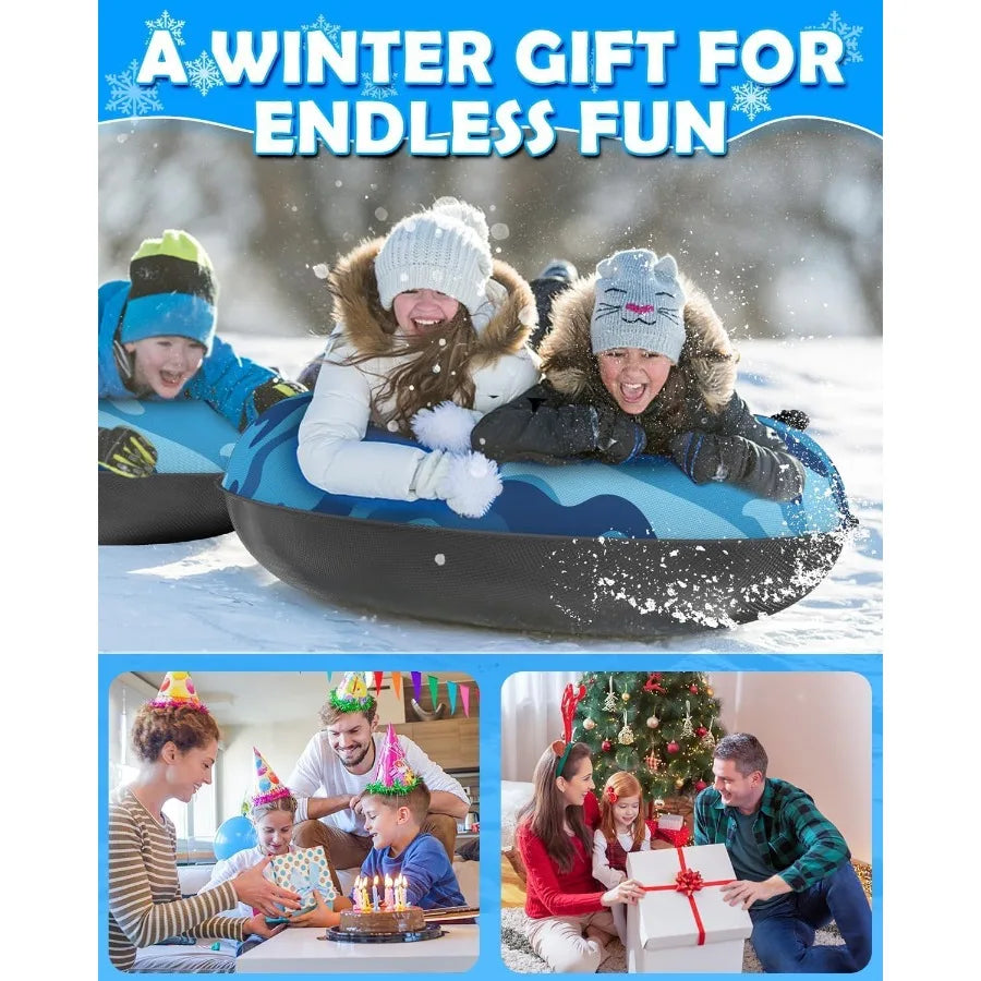 Snow Tube with 600D Oxford Cover, Heavy Duty Snow Sled for Adults with Thickened Bottom, Inflatable Cold Resistance Sledding Tob