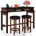 36 Counter Height Bar Table Set with 2 Upholstered Stools, Power Outlet, Ideal for Pub, Kitchen, Dining, Living Rooms, Small Spa