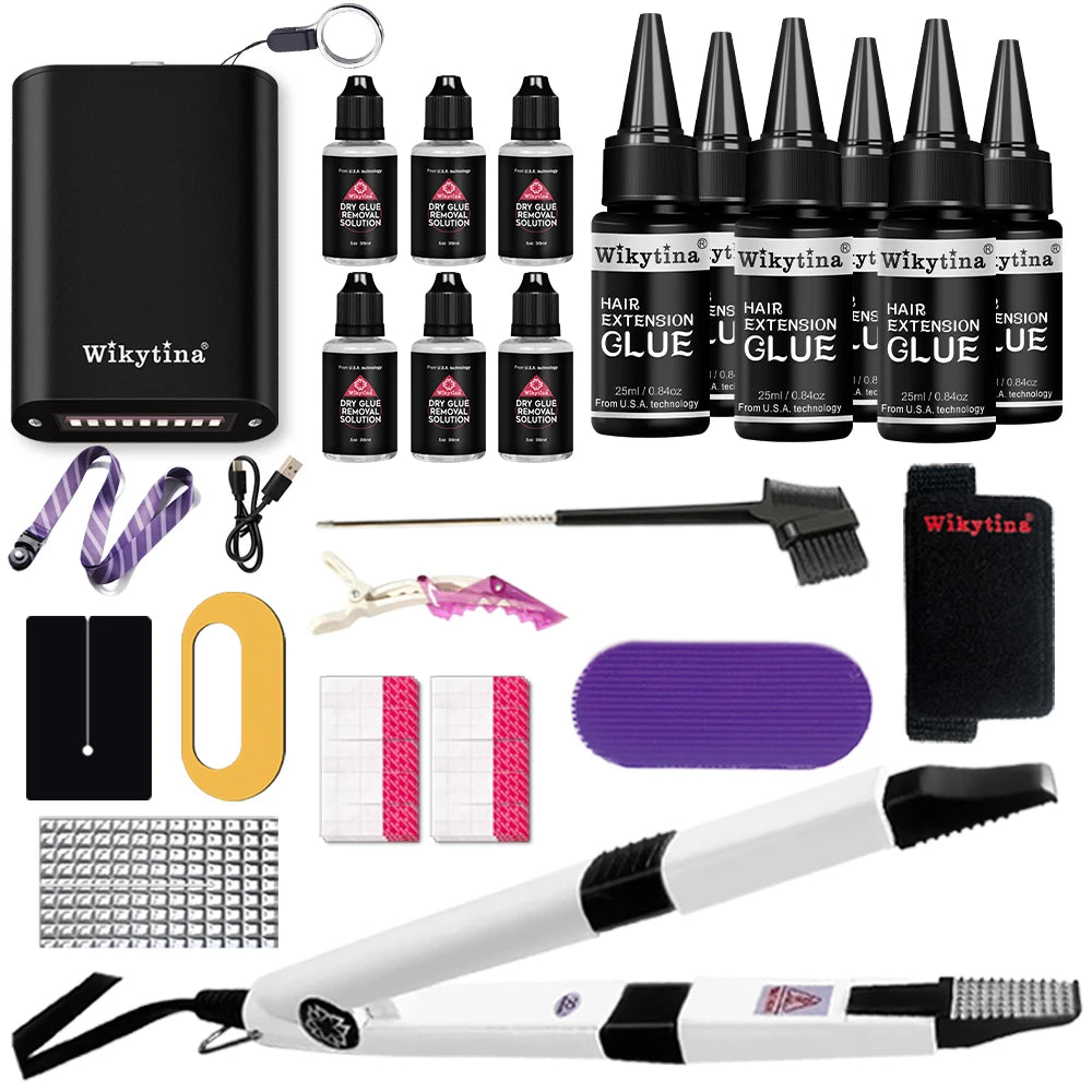 Complete Hair Extension Machine with UV Light V Light Tools Glue and Curing Lighter for Easy Hair Extensions