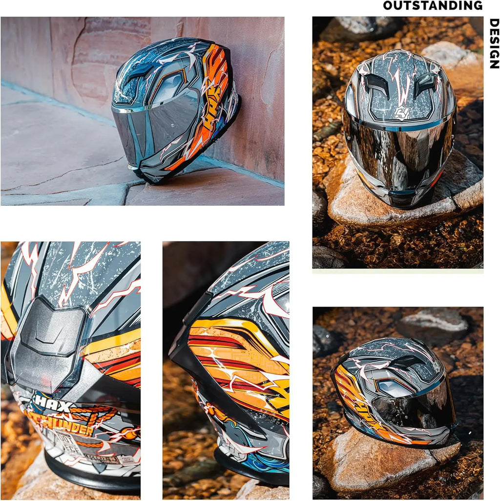 Force Glow-in-The-Dark Aerodynamic Full Face Helmet for Street E-Bikes DOT ECE Certified-Enhanced Dual Visor Adult Size Pinlock