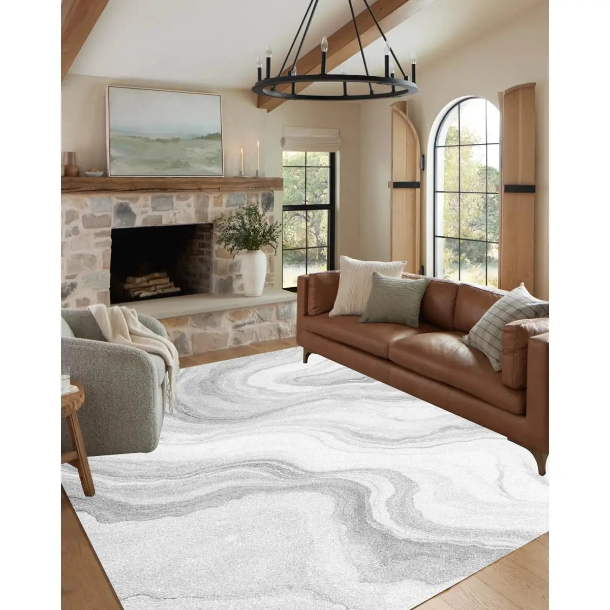 Abstract Marble Texture Area Rug Non Slip Washable Stain Resistant for Bedroom Living Room Office 6x9, Customized